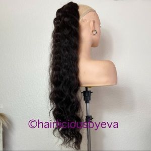 Ponytail hair extensions drawstring dark brown